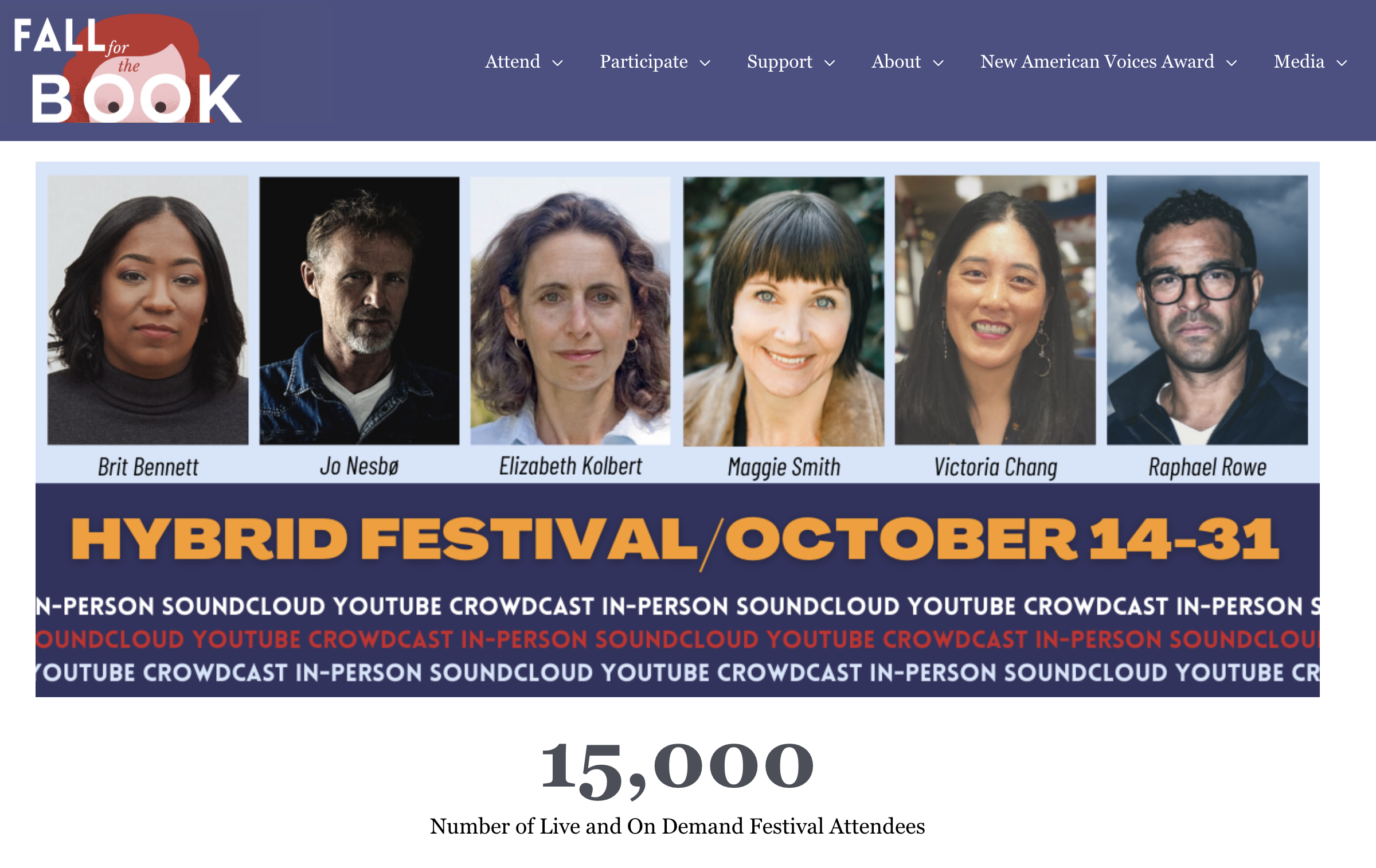 Screenshot of Fall for the Book's homepage