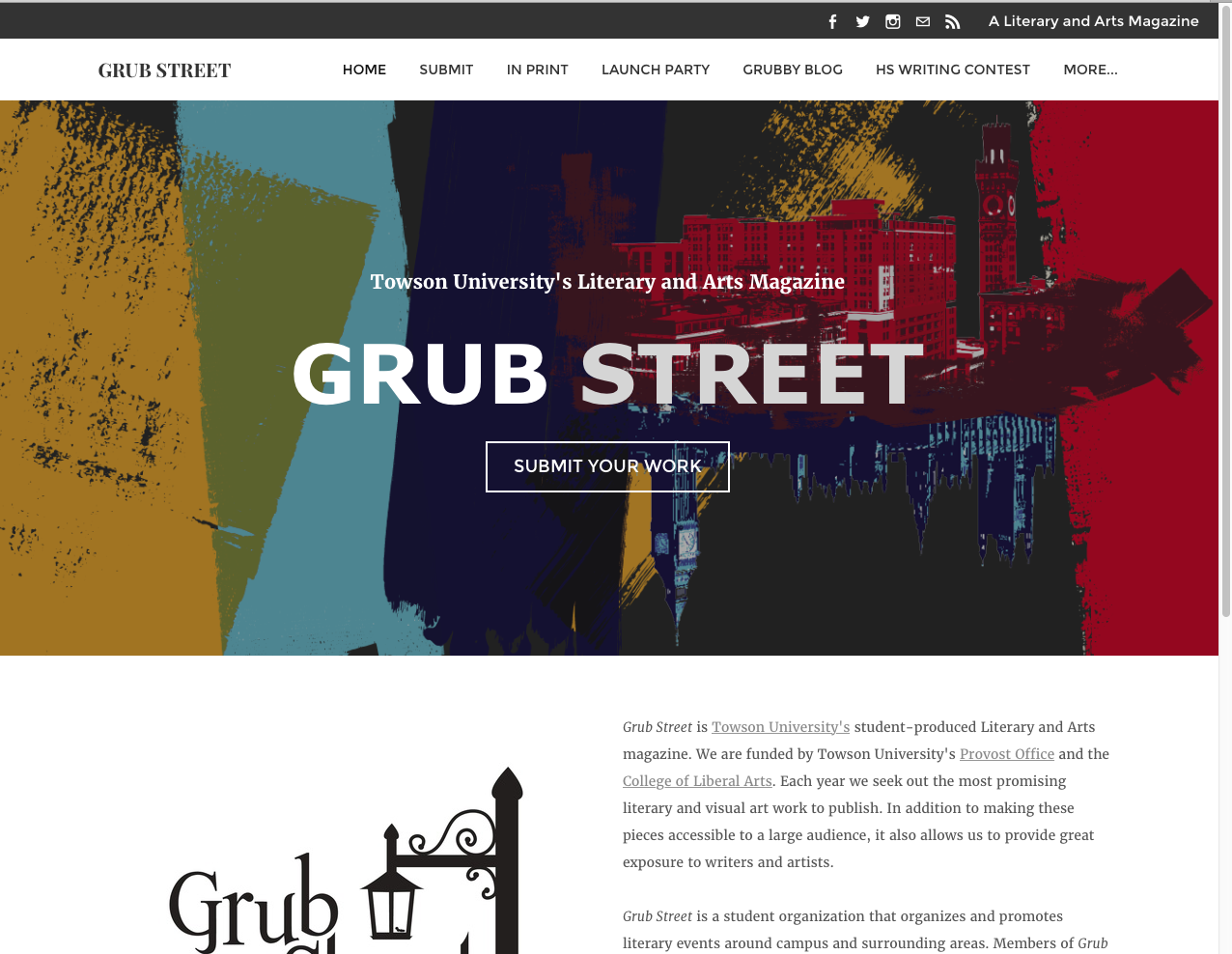Screenshot of Grub Street's homepage